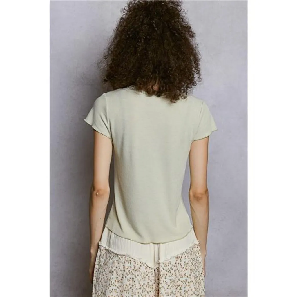 POL Round Neck Short Sleeve Crop T-Shirt with Lace Trim Large - Image 4