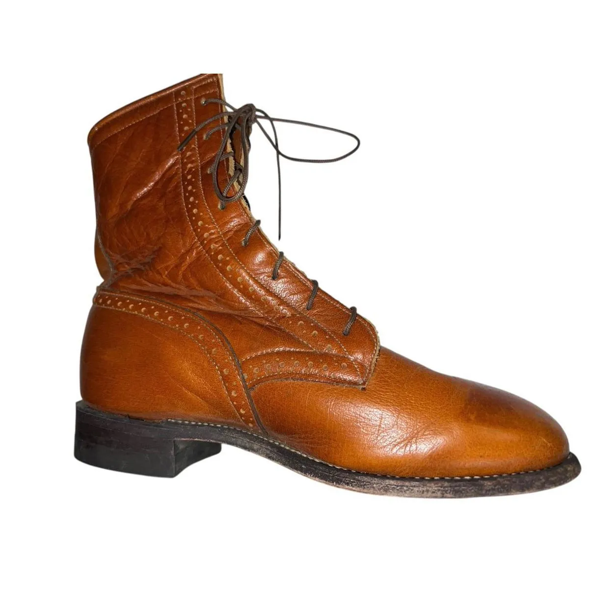 Vintage Justin Packer Lace Up Roper Boots Tan Leather Made USA Women’s Size 6.5C - Image 8