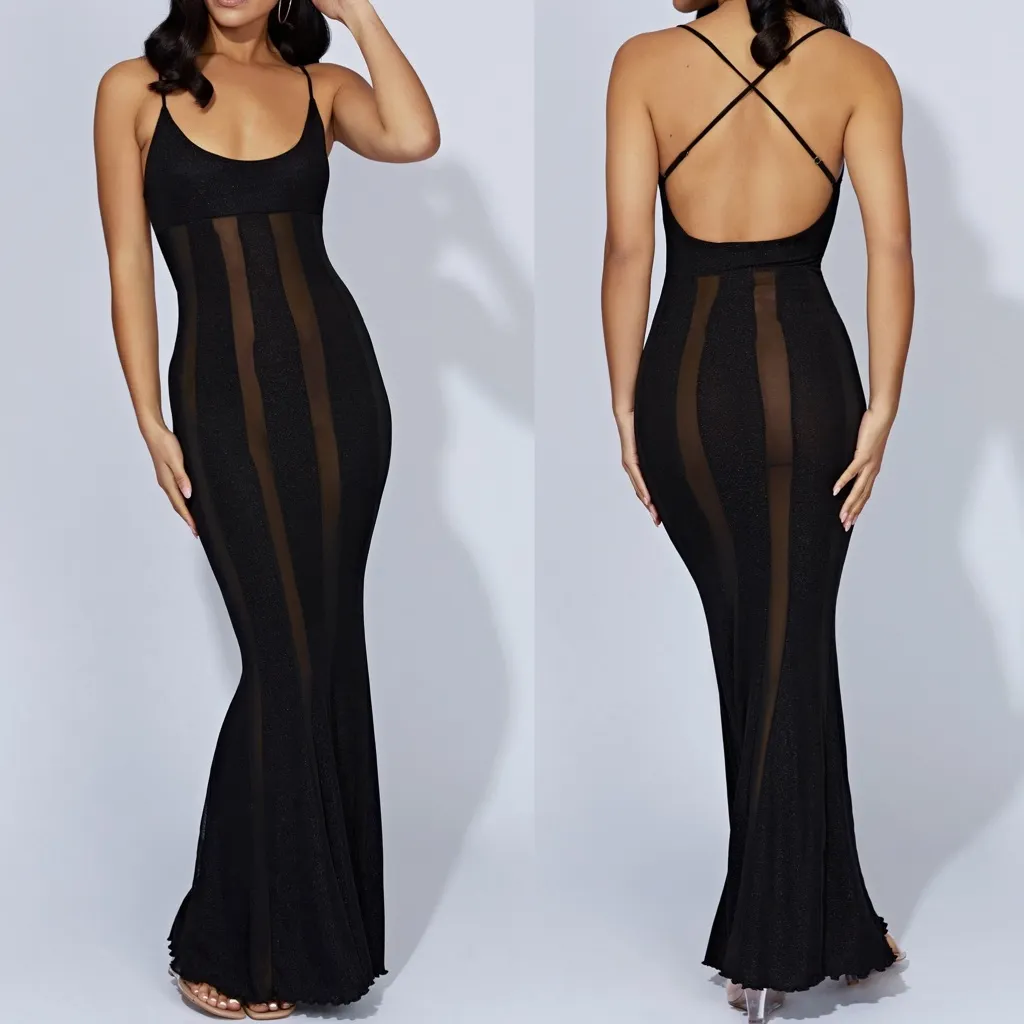 Meshki Dominique Sheer Panelled Maxi Dress Black XL NWT - Image 2