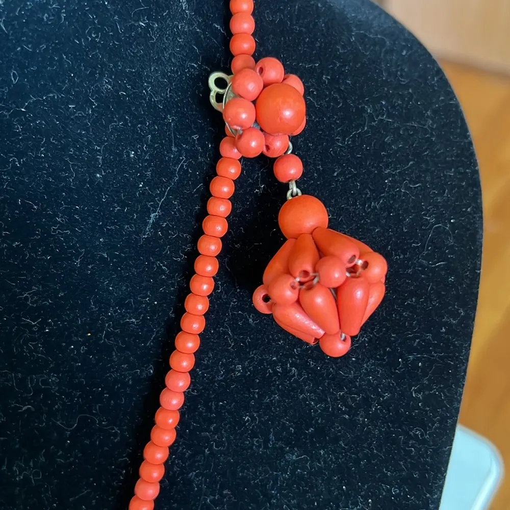 Vintage Orange Beaded Necklace and Earring Set - Image 2