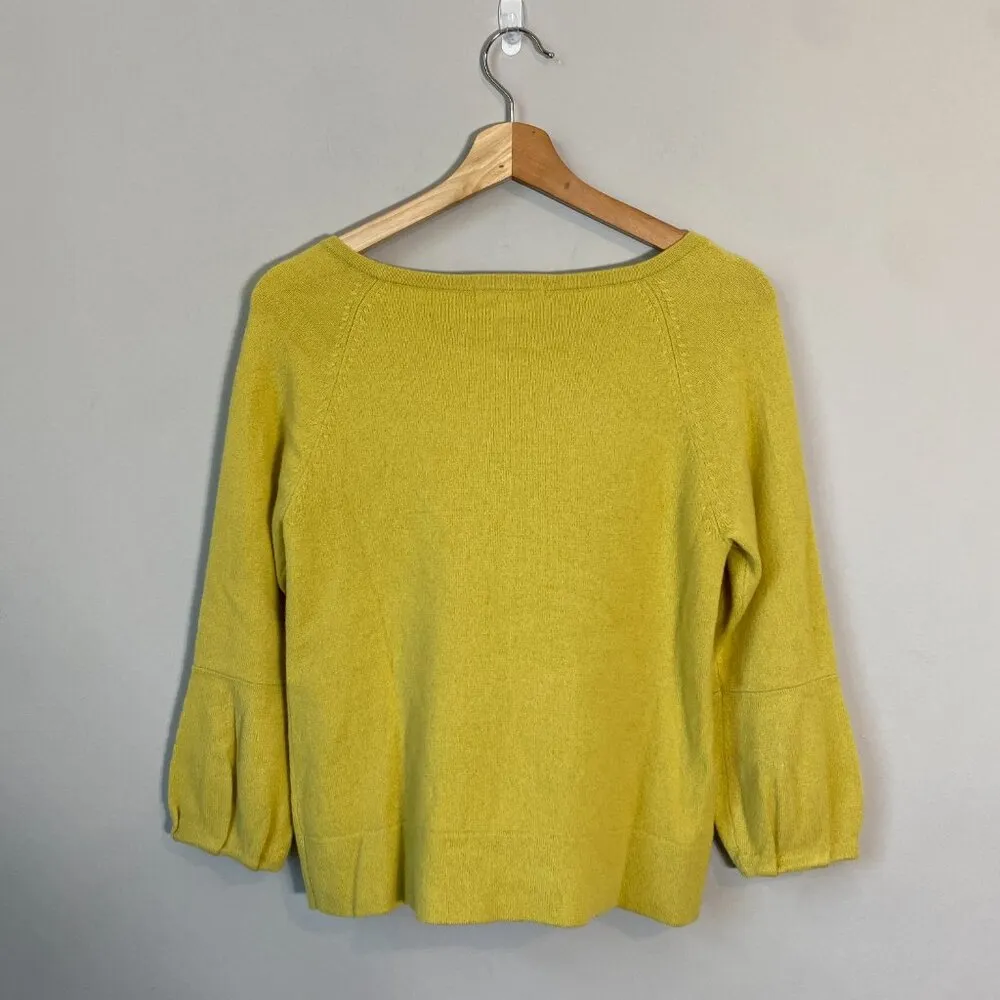 Boden Women's Size 4 100% Cashmere Puff Sleeve Knit Pullover Sweater Yellow Cozy - Image 3