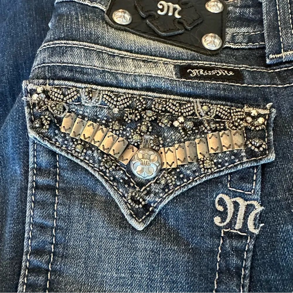Miss Me Designer Jeans Bootcut Beaded Rhinestone Flap Pocket - Image 4