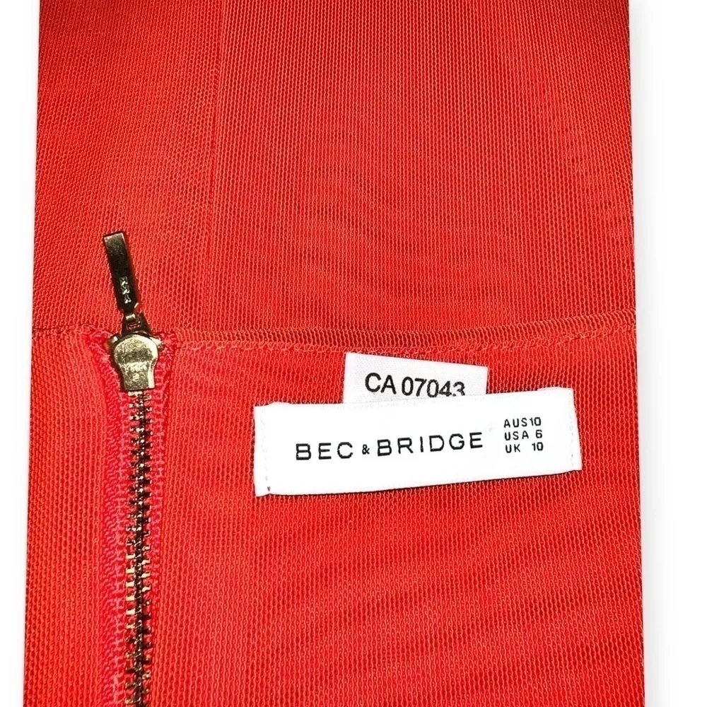 Designer Bec & Bridge NWOT Mesh ruched asymmetrical red Gold tulle midi skirt 6 - Image 7