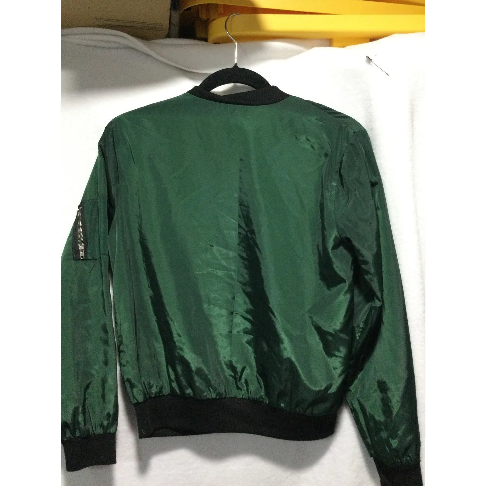 PartySu Green Bomber Jacket Lightweight Zip Up Casual Mens‎ Womens M Size M - Image 3