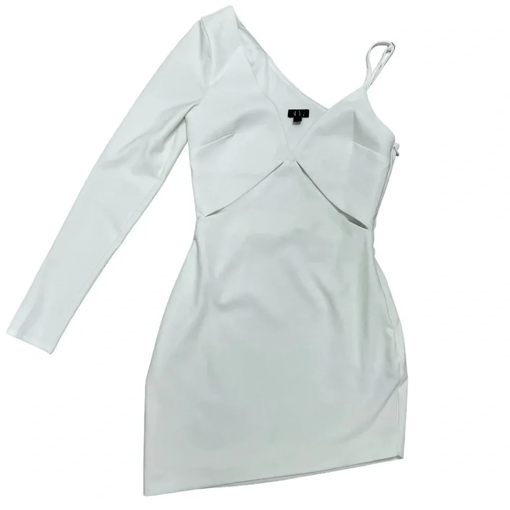 NBD Tobias Mini Dress in Ivory White Cutout One Sleeve Asymmetrical Size XS - Image 5