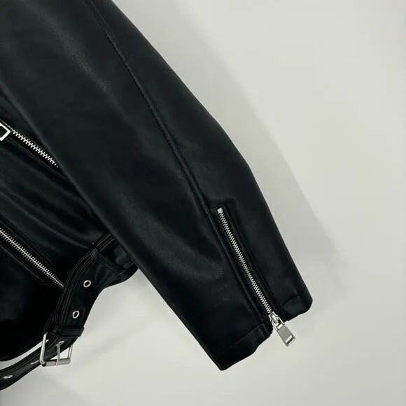 Rebecca Minkoff Faux Leather Moto Jacket‎ Size Large Black NWT Baddie Biker - Image 6