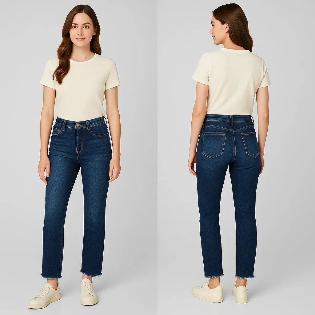 LOFT High Rise Mom Jeans Frayed Hem Dark‎ Wash Denim Comfort Stretch Size10 - Image 2