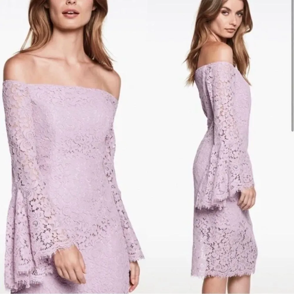 Bardot Solange Lace Midi Dress Purple Lilac 3/4 Bell Sleeves NWT - Image 3