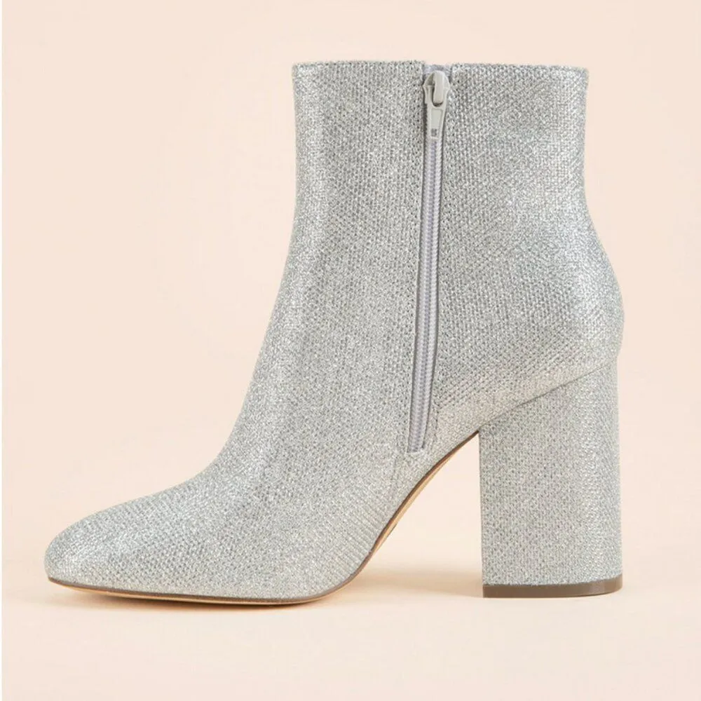Madden Girl Glitter Fab Ankle Boots Women's 8.5 Silver Glam Dainty Festival Boho - Image 2