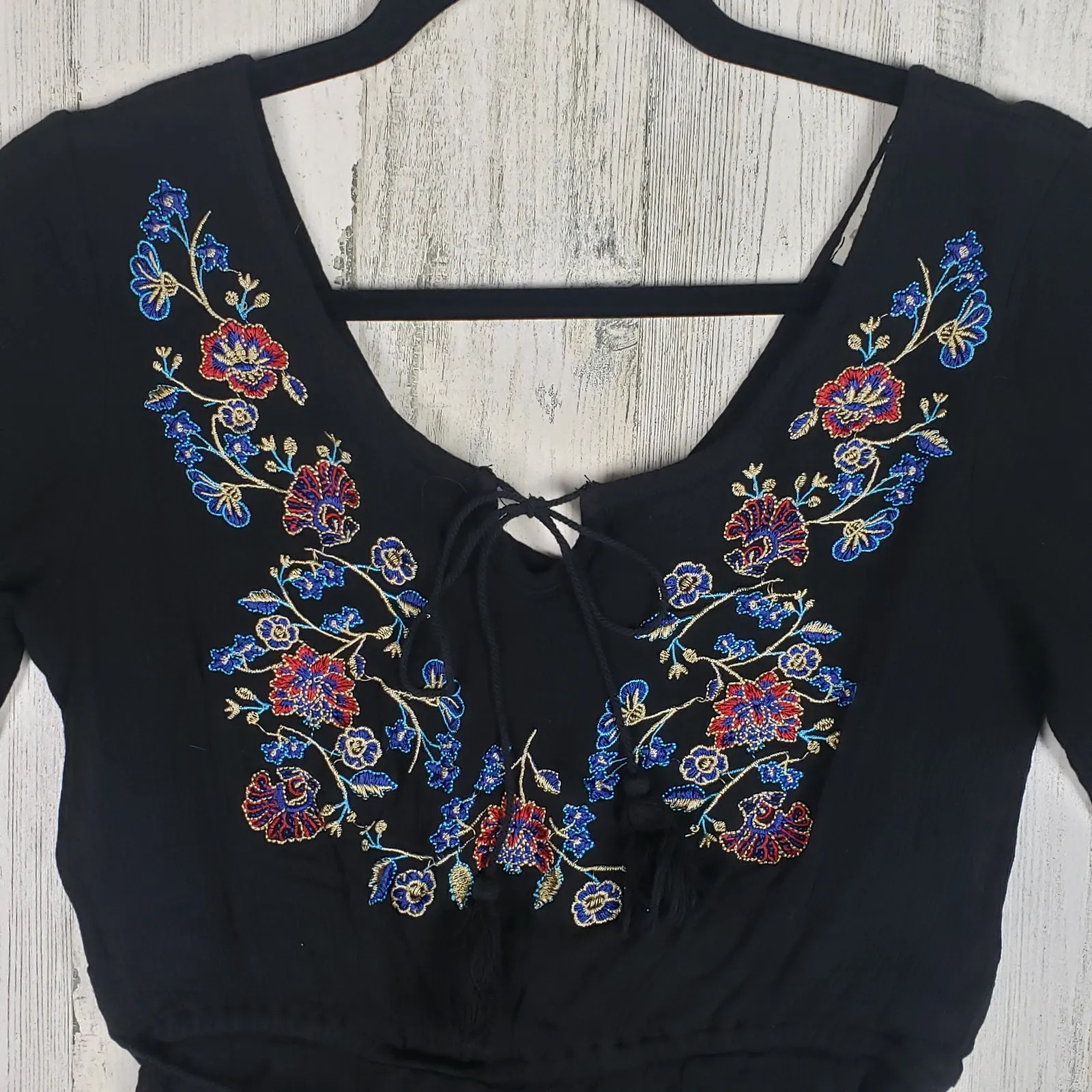 Rebellion Black Embroidered Bell Sleeve Romper S - Image 2