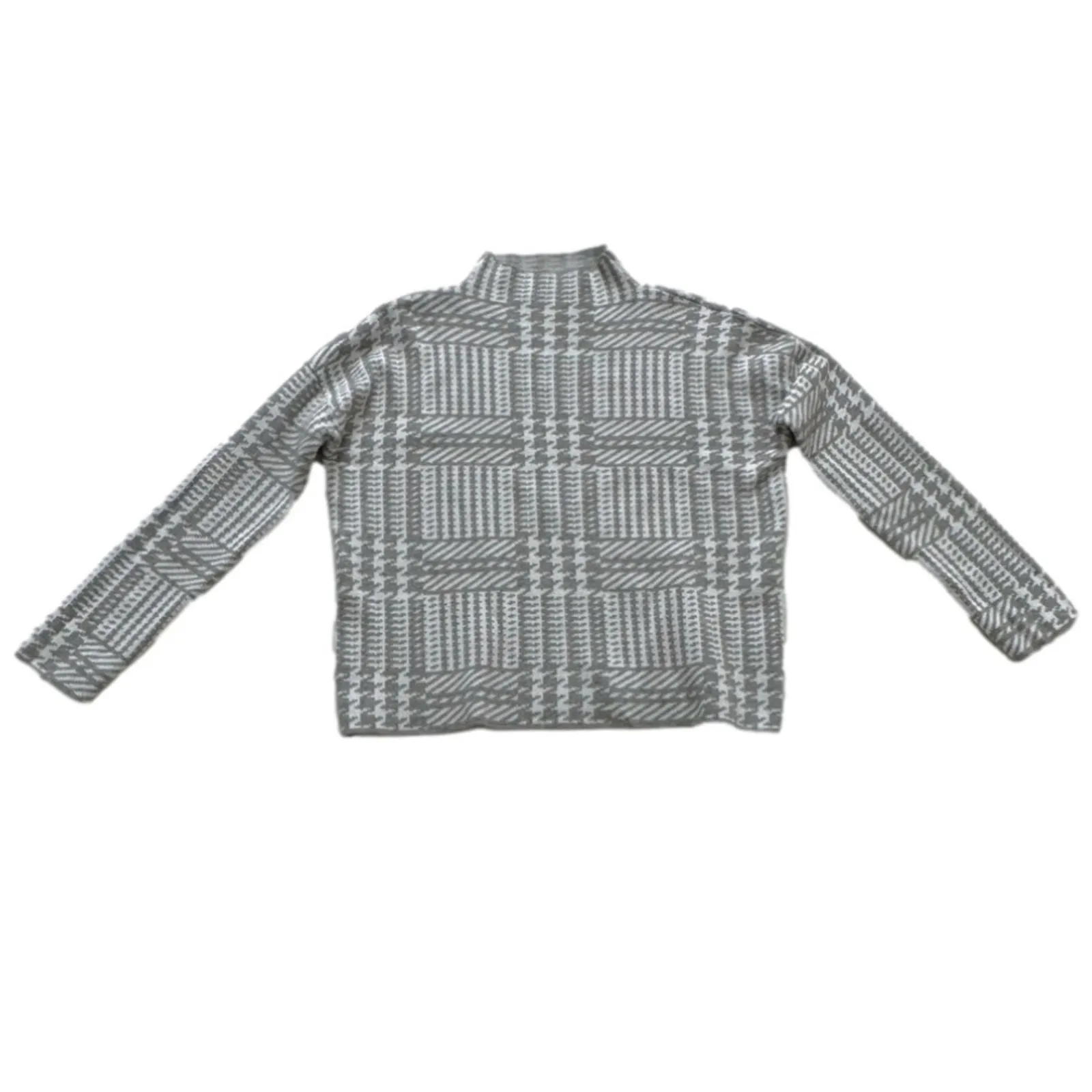 Max Studio Sweater Gray White Houndstooth Mock Neck Boxy Pullover Sweater Small - Image 9