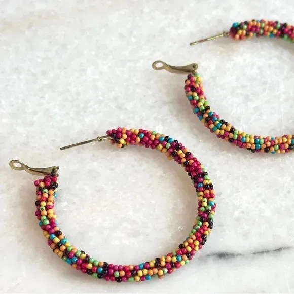 Colorful Confetti Hoop Earrings - 2.25” - Image 4