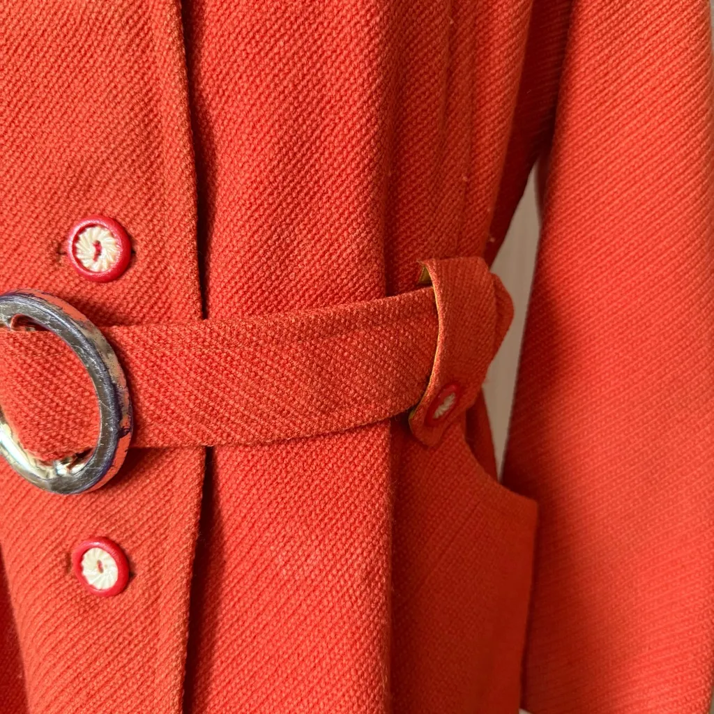 Vintage 1960s Retro Red Orange Wool Jacket Size 8 - Image 5