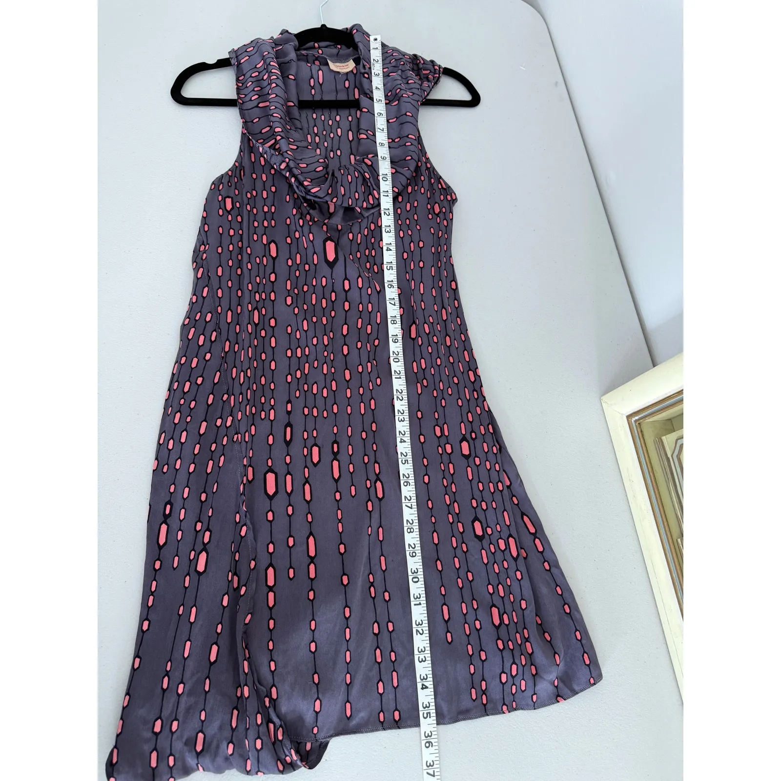 Anthropologie Twinkle Wenlan Gray Pink Silk Cowl Neck Twee Short Mini Dress S - Image 8