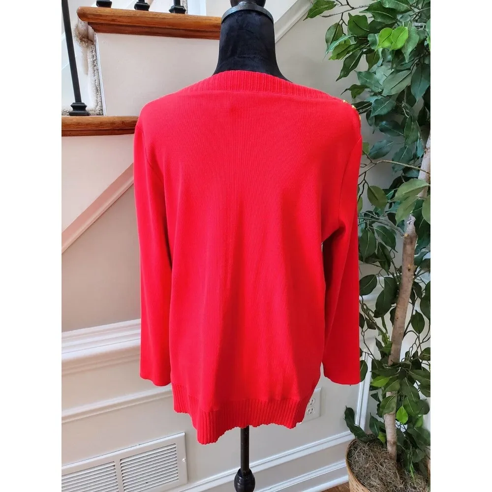 Rafaella Women's Red Cotton Round Neck Long Sleeve Pullover Knit Sweater Size L - Image 7