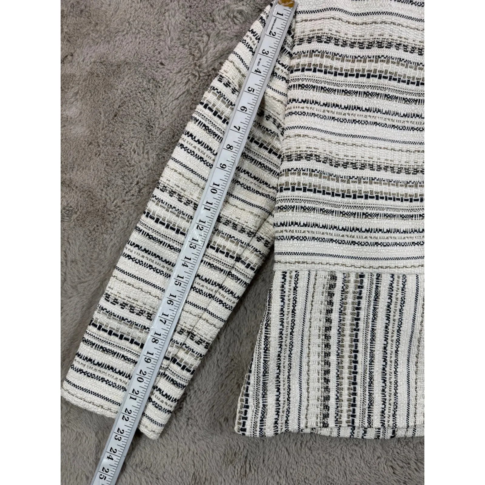 Chicos Textured Knit Zipper Front Jacket Women Large Ivory Career Striped Tweed - Image 9