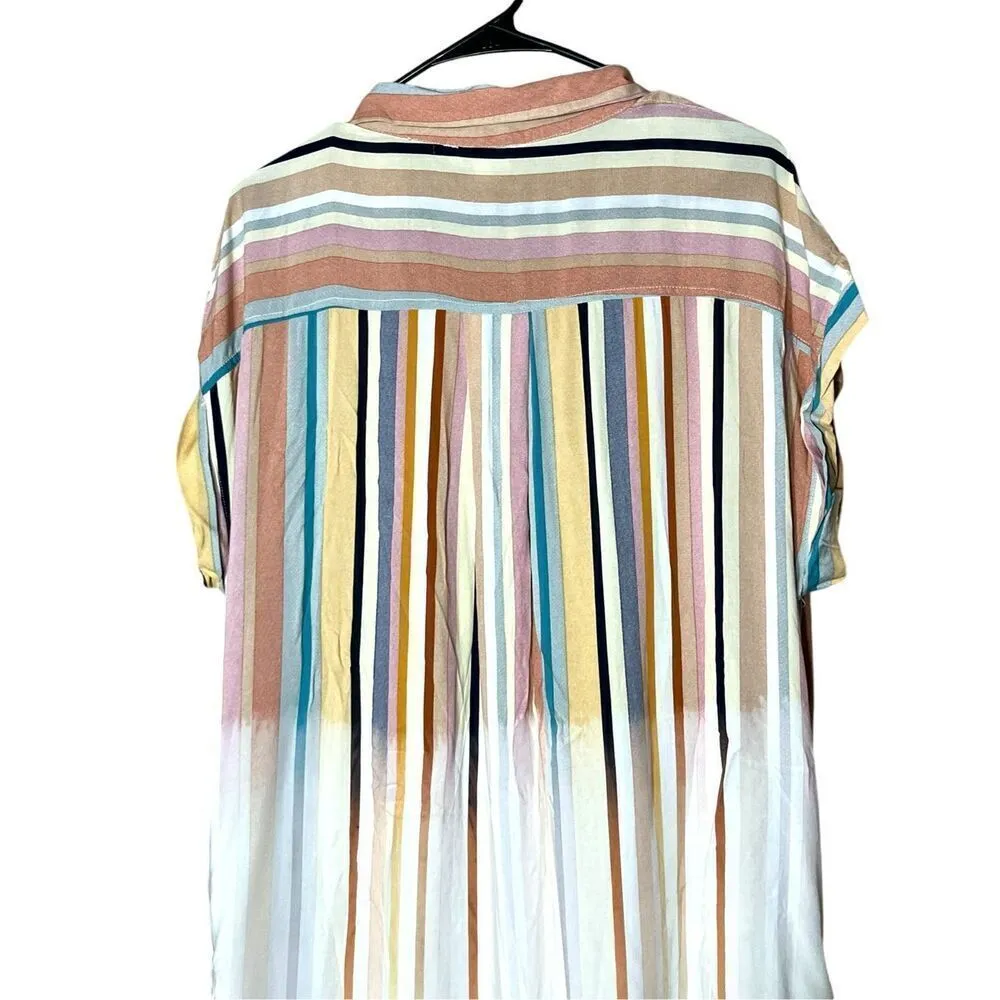 Umgee Striped Short Sleeve Button Down Shirt Dress Size M - Image 7