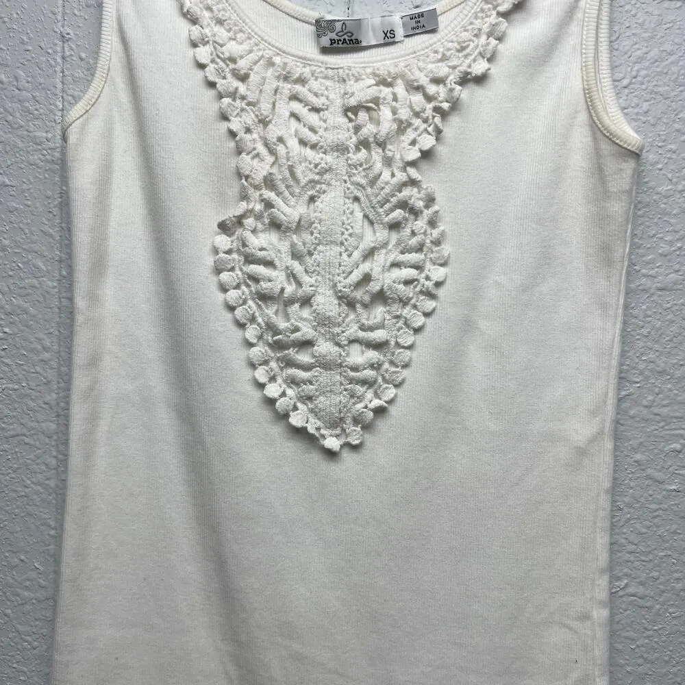 Prana Organic Cotton Crochet Cottage Coquette Beach Garden Women's Tank Top XS - Image 4