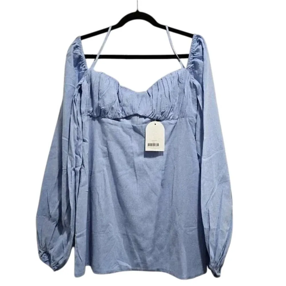 NWT Rumer The Camille Mini Dress Low Back Gathered Chest Front Cutout L Blue - Image 12