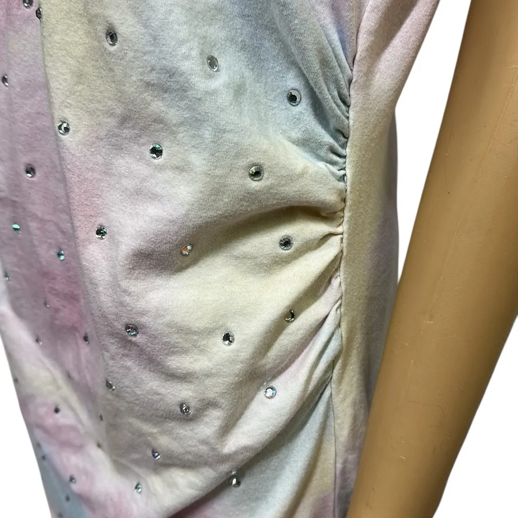 Venus Pastel Tie Dye Rhinestone Ruched Side Sleeveless Midi Dress Womens Large - Image 5
