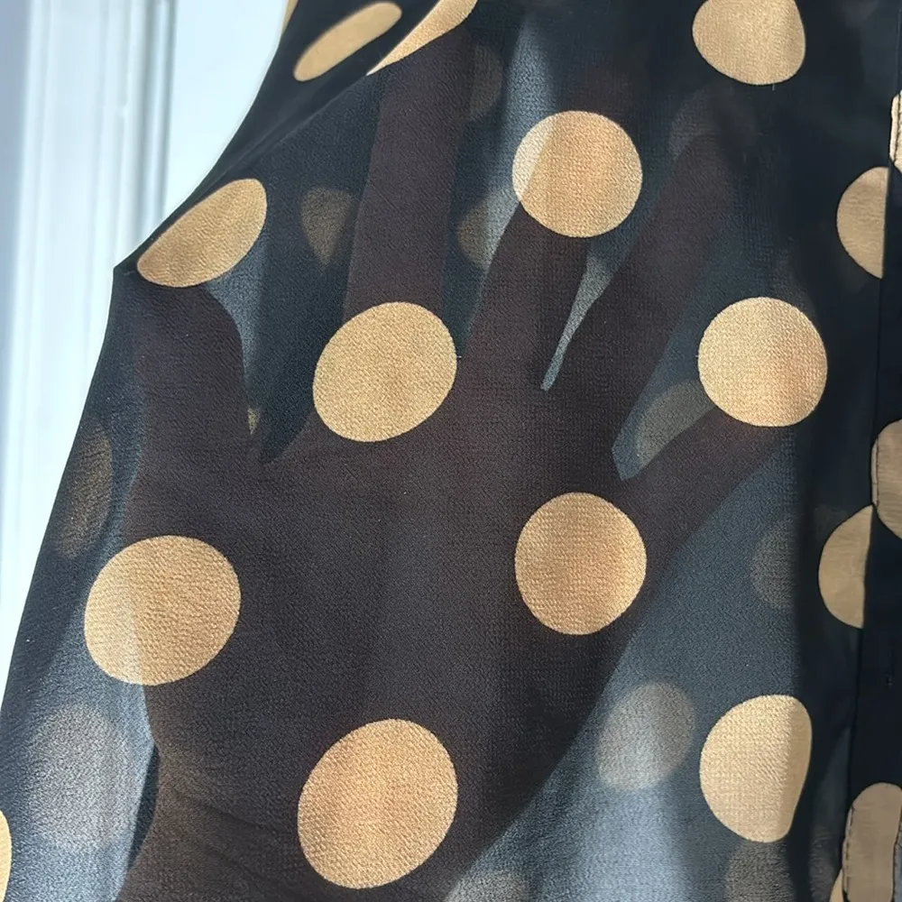 Express Portofino  Polka Dot Sheer Black and Tan button down blouse - Image 7