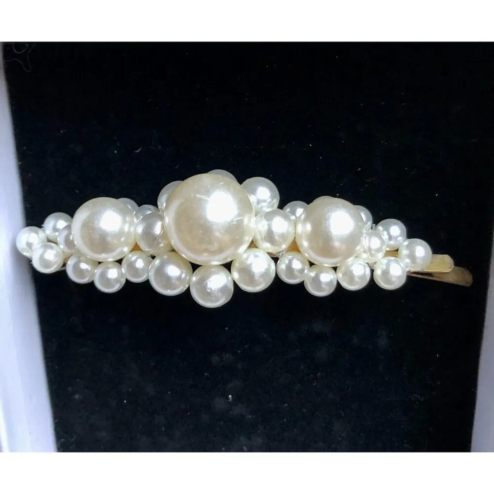 Hair Barette Large Clip Gold Pearl NWT lot 6 pieces New 3" long Wedding Event White - Image 7