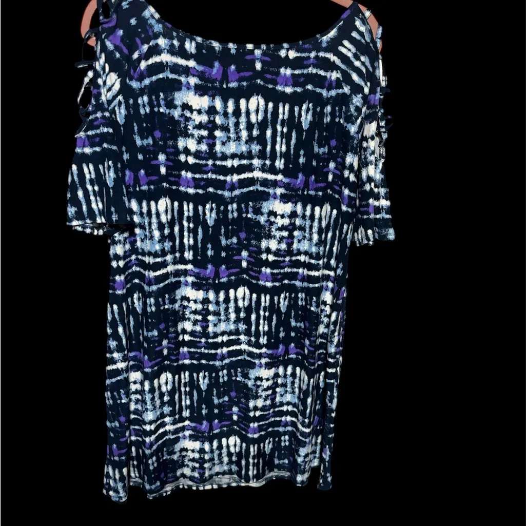 EYE‎ CANDY 2X TIE-DYED DRESS WITH 3/4 SLEEVE CRISS CROSS OPEN PATTERN TO SLEEVE - Image 2