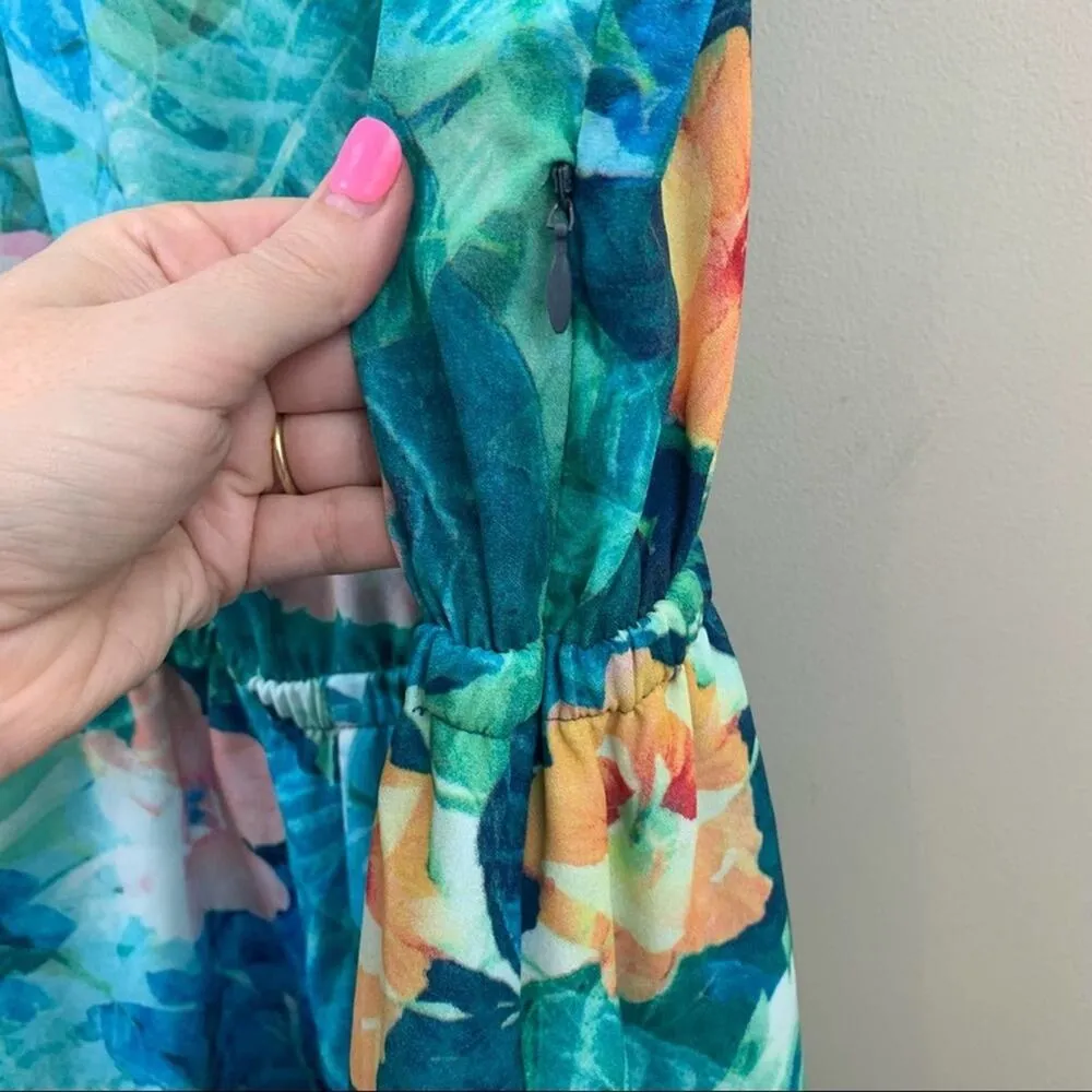 Show Me Your Mumu Rorey Floral Botanical Sleeveless Green/Pink Romper - Image 5