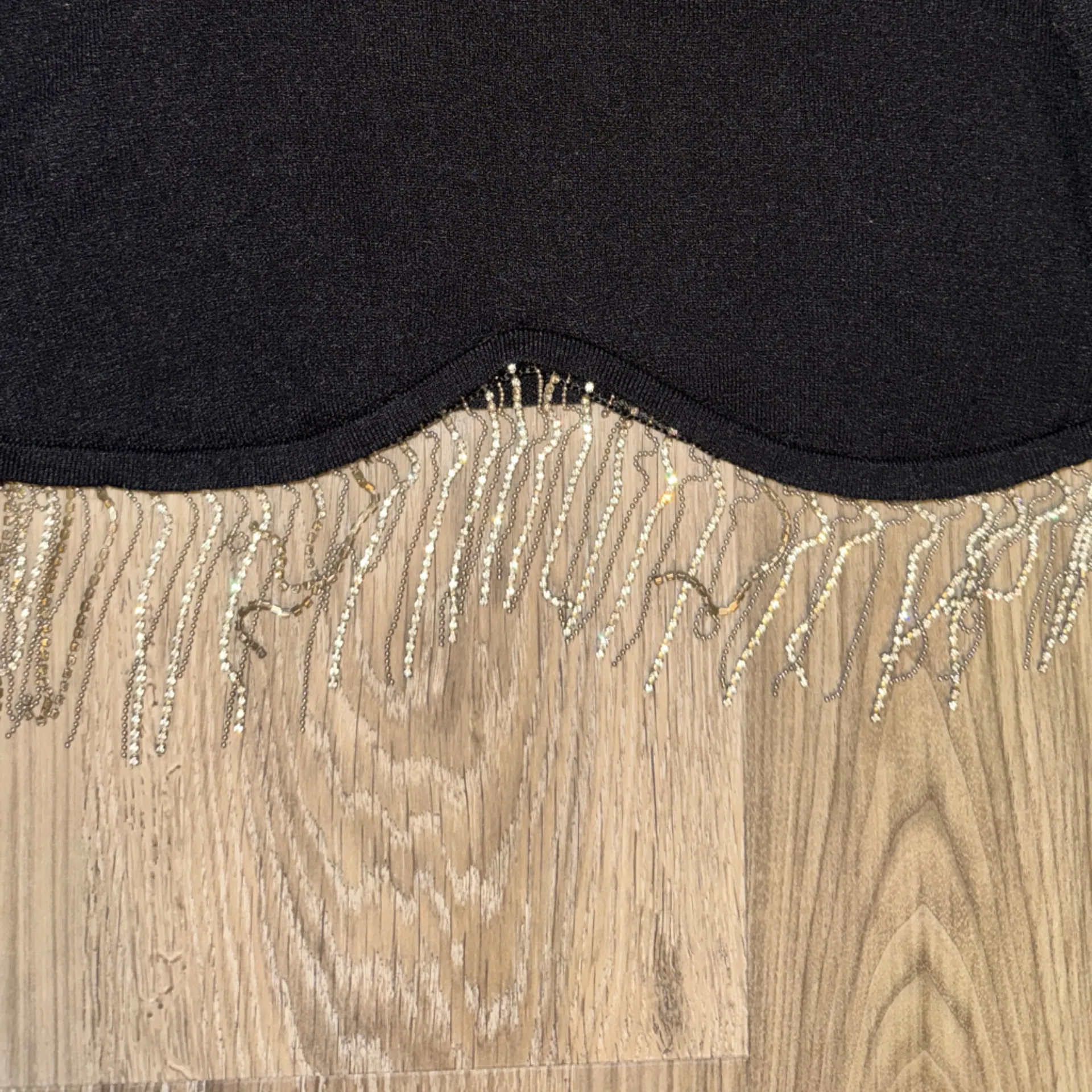 Black Long Sleeve Top with Gold Beaded Fringe - Image 2