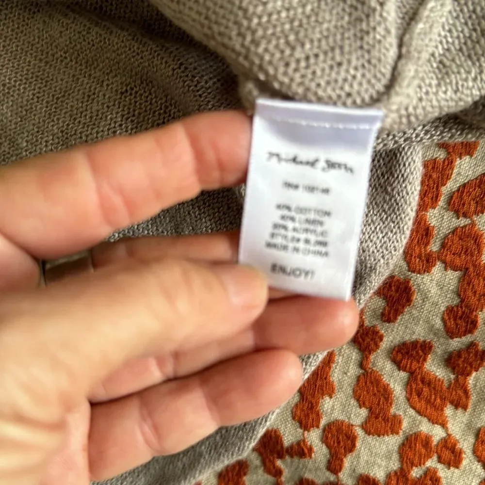 Michael stars taupe long sleeve linen blend v neck knit top sweater size small - Image 8