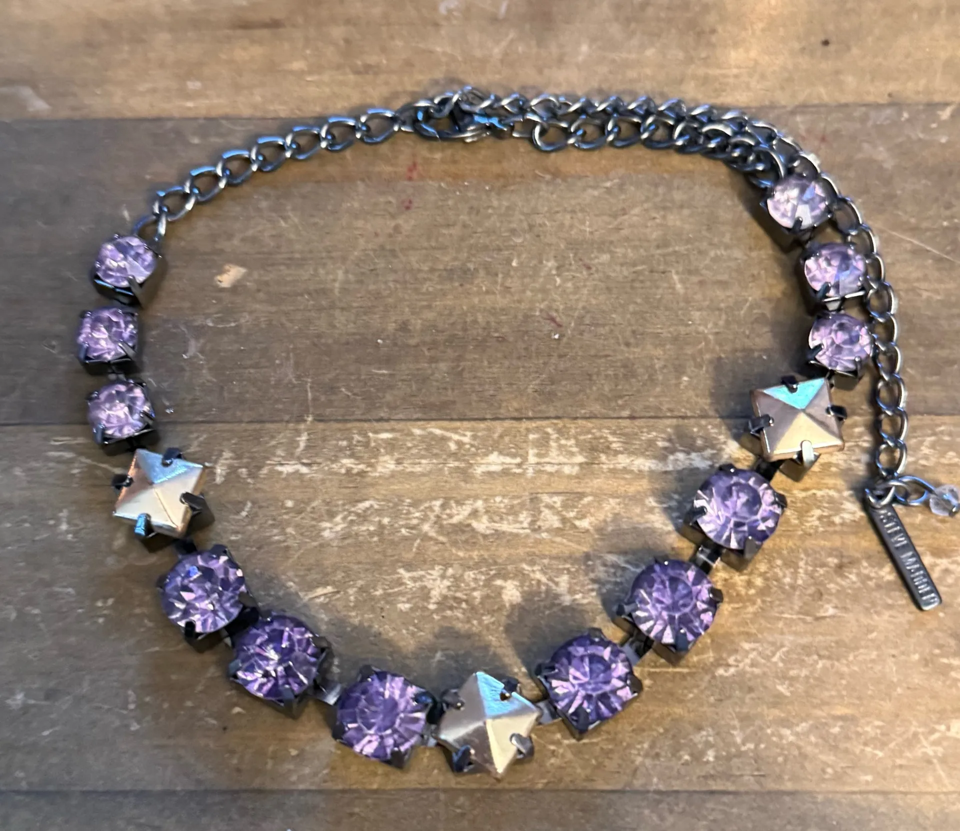 Steve Madden chunky silver tone purple crystal choker tennis necklace - Image 2