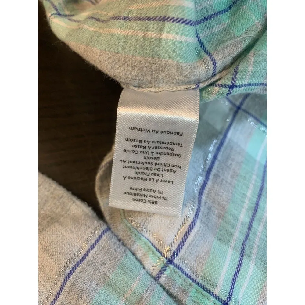 Talbots Shirt Womens Medium Plaid Pastel Metallic Preppy‎ Classic Church Casual - Image 7