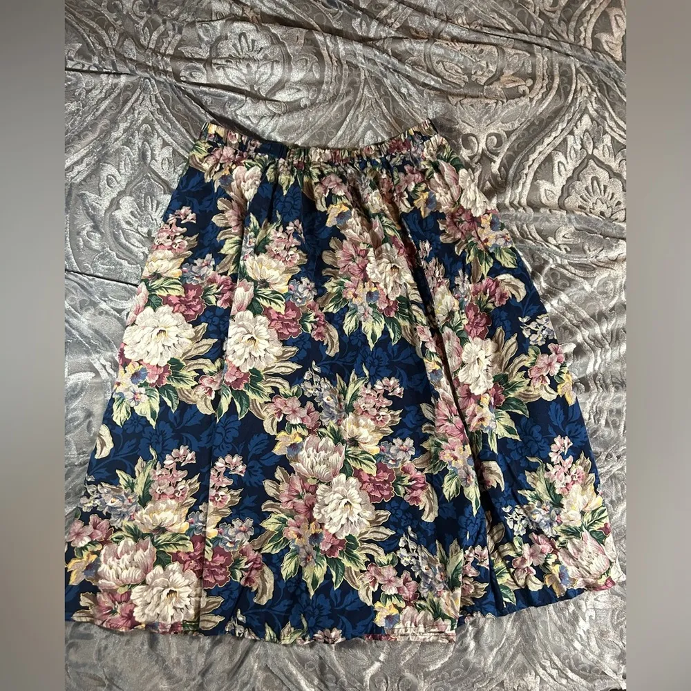 Vintage 90’s Lady Dorby Floral 2 Piece Top & Skirt Large Blue - Image 11