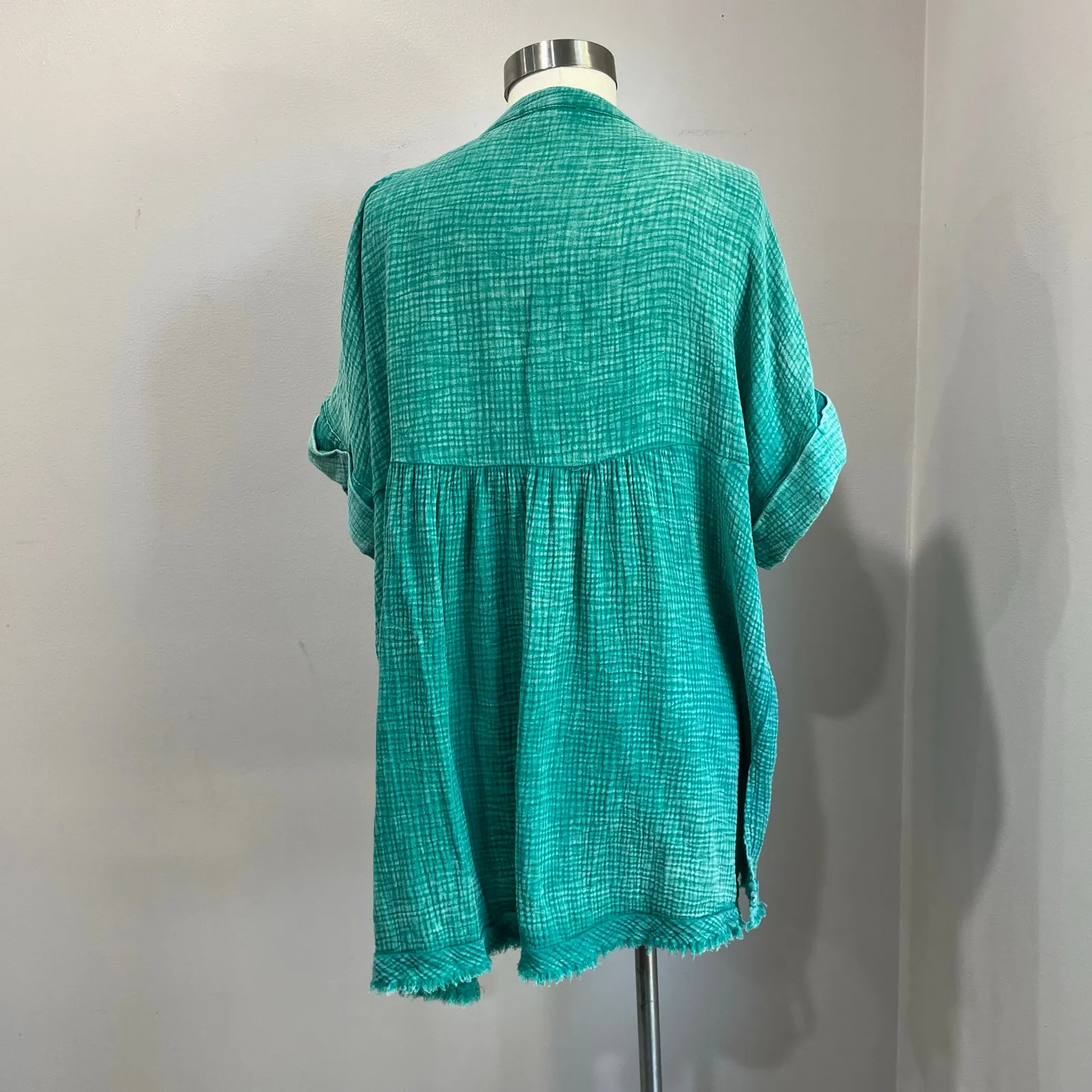 Umgee 100% Cotton Gauze Tunic Top Size M Teal Boho Oversized Summer Blouse - Image 3