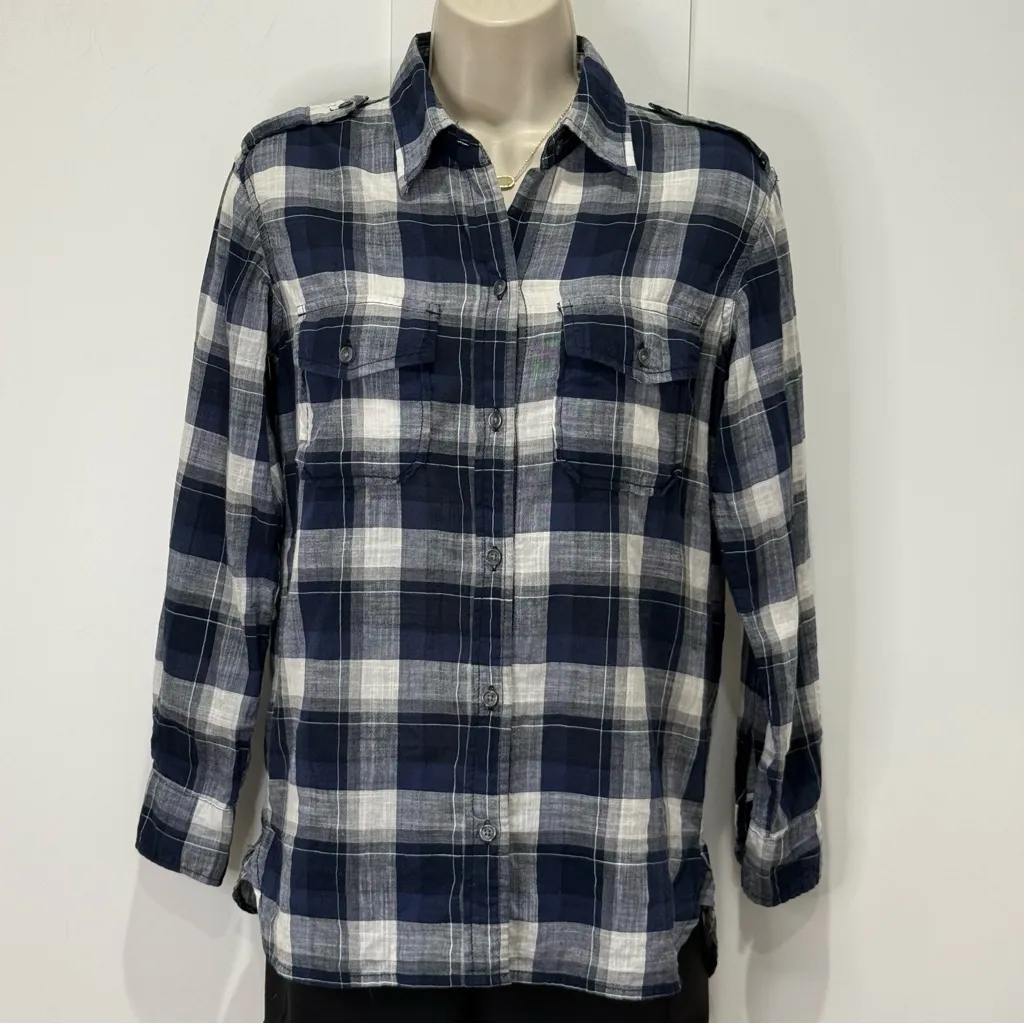 Current Elliott The Perfect Shirt 0 XS Venice Plaid Blue Western Country Concert - Image 5