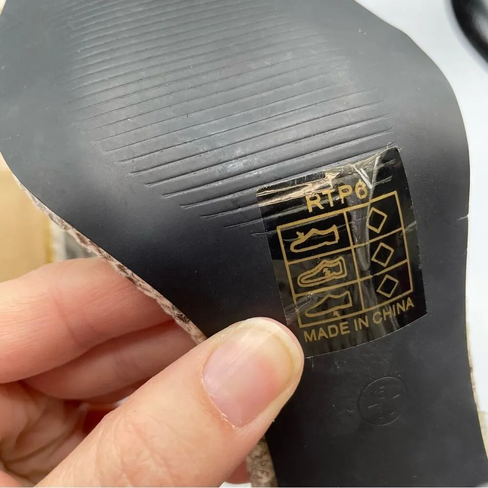 Pretty Little Thing Grey Faux Snake Print Chunky Heels Clear Straps Womens 7.5 - Image 7