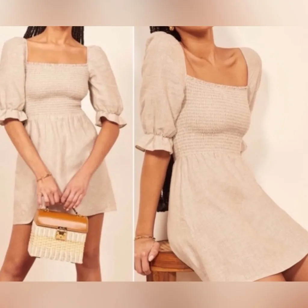 NWT Reformation Cerise mini Dress in sand 100% linen spring summer XS - Image 5