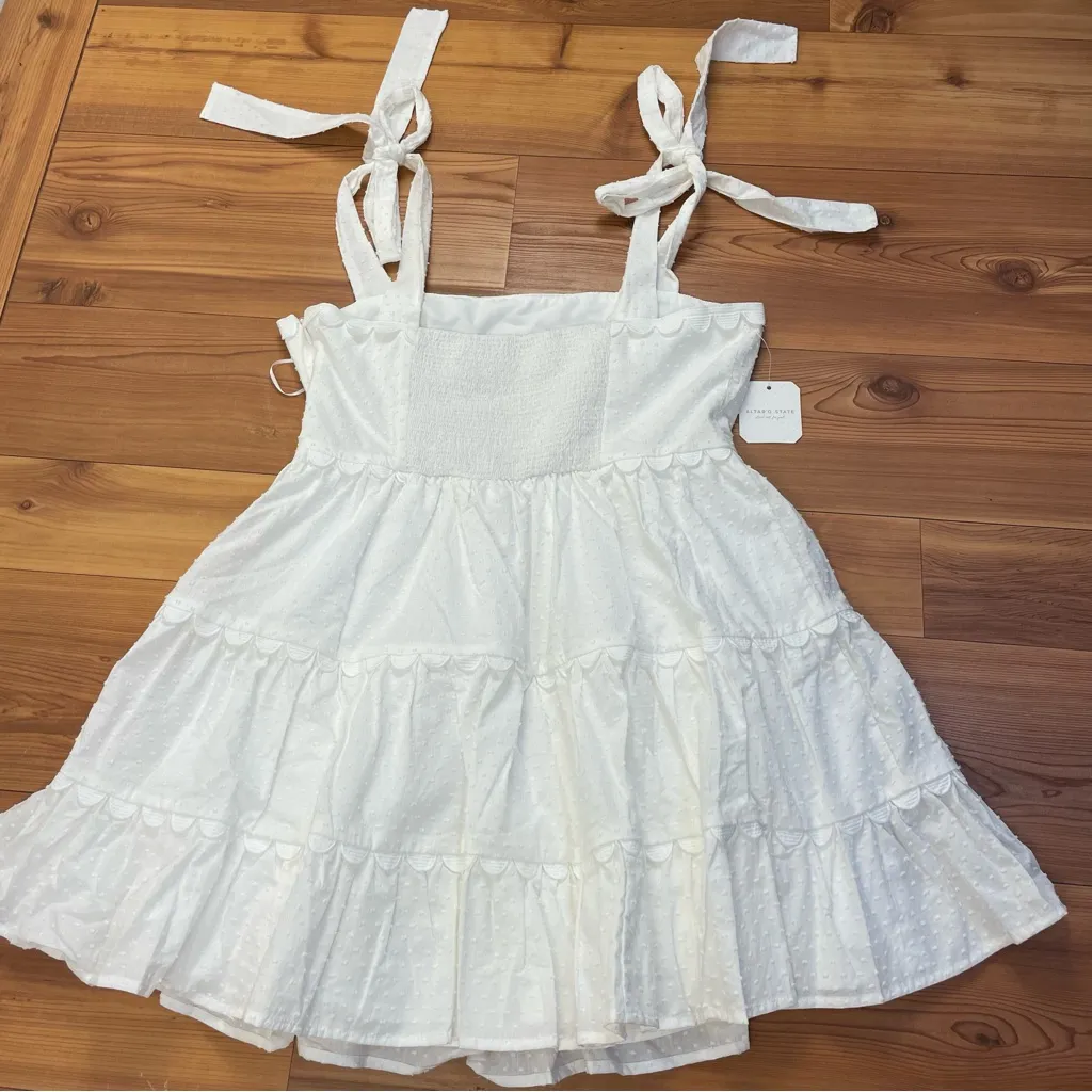 Altar’d State Ava Clip Dot Dainty Bow Fit Flare Mini Dress White Large New - Image 5