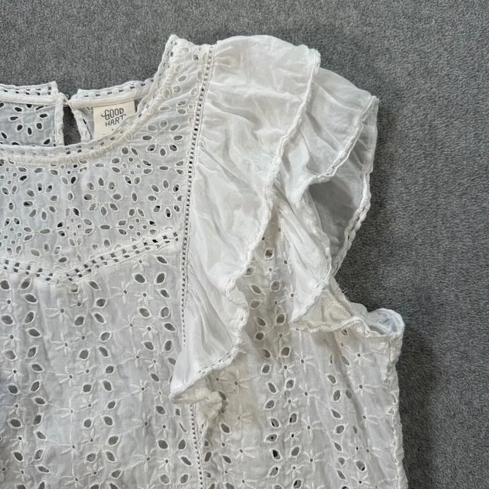 Matilda Jane Good Hart Eyelet Blouse Lovely Light White Flutter Sleeve Medium - Image 3