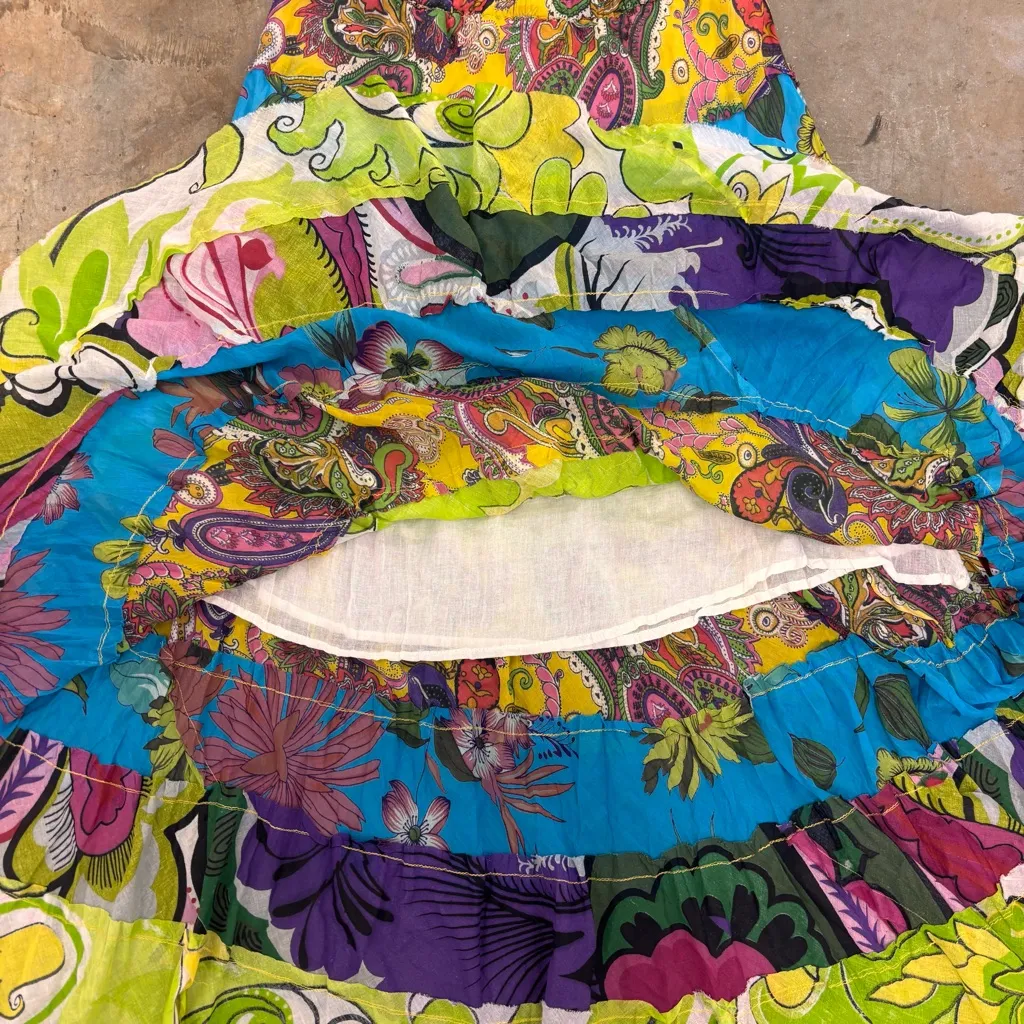 Vintage Like Boho Tiered Maxi Skirt Vibrant Paisley & Floral Patchwork Womens M Green Size M - Image 5