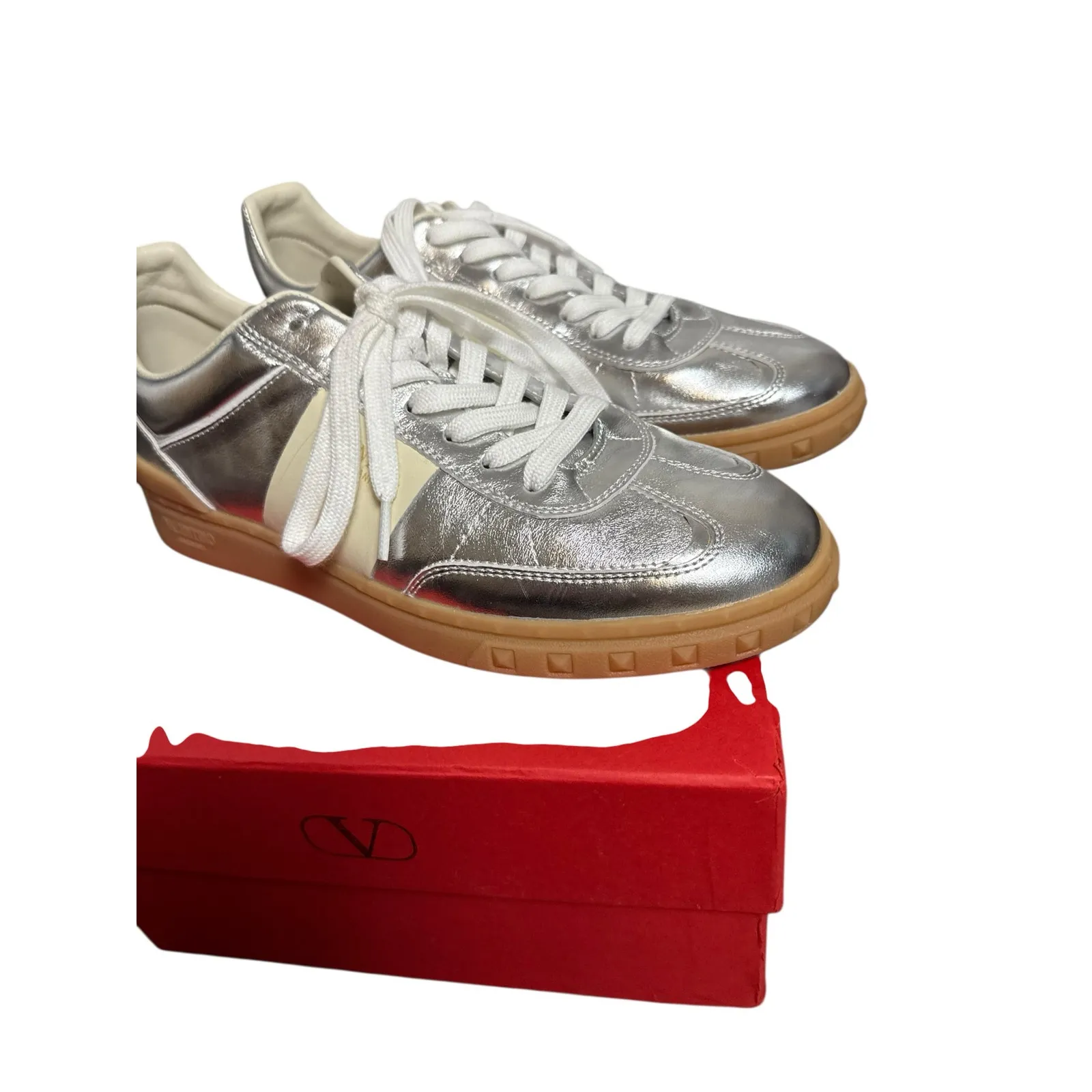 Valentino Garavani Upvillage Metallic Silver Low Top Sneakers 10.5 - Image 8