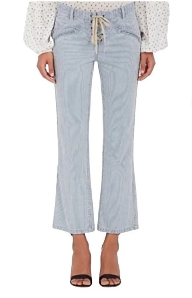 Ulla Johnson Blue And White Patria Striped Lace Up Cropped Jeans Size 0 - Image 1