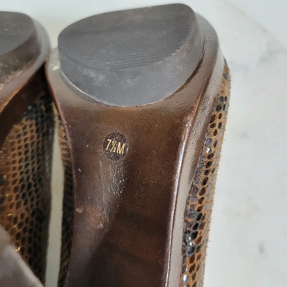 MICHAEL Michael Kors Snakeskin Heels Womens 7.5 Brown Leather Reptile Embossed - Image 6