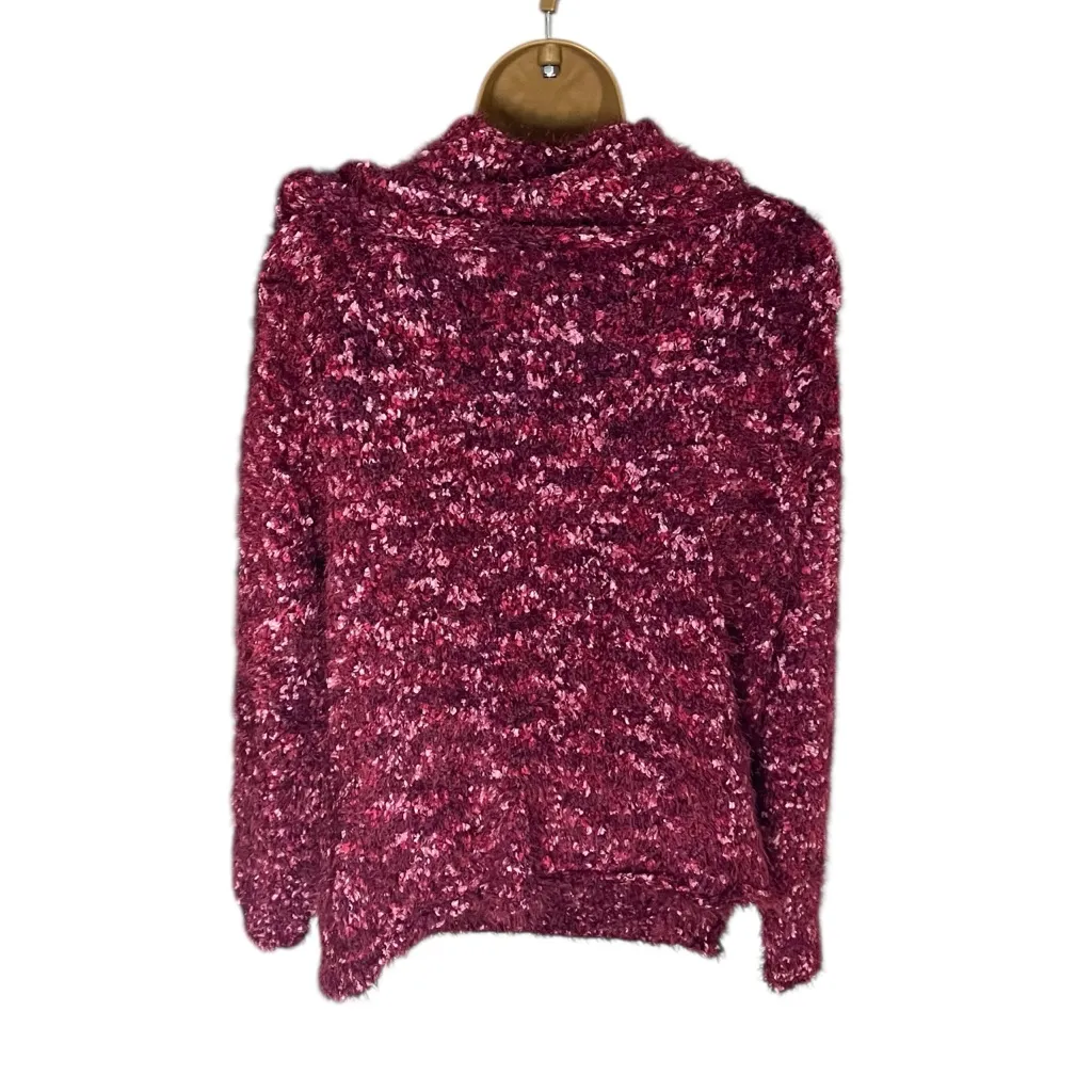 Knox Rose Textured Loop Knit Sweater Cowl Neck Pullover Burgundy L - Image 2