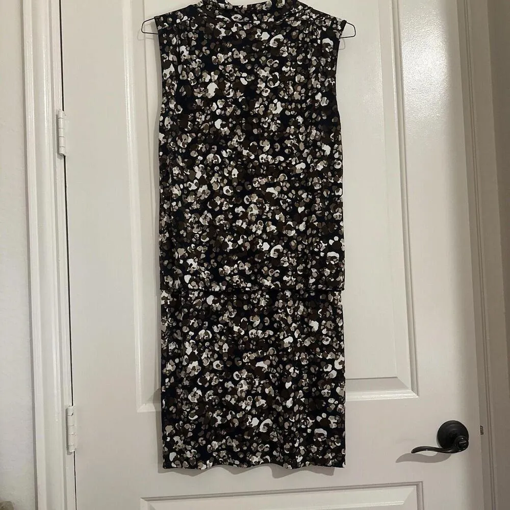 Michael Kors Brown Tan Navy Blouson Style Sleeveless Cowl Neck Dress Size S - Image 10