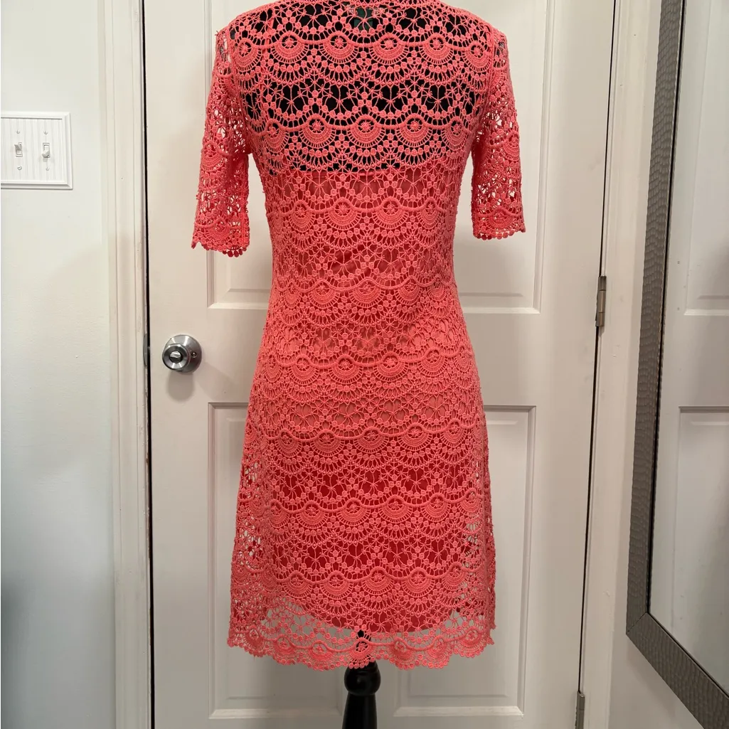 Ralph Lauren Sheath Midi Dress Half Sleeve Round Neck Lace Overlay Romantic XS - Image 5