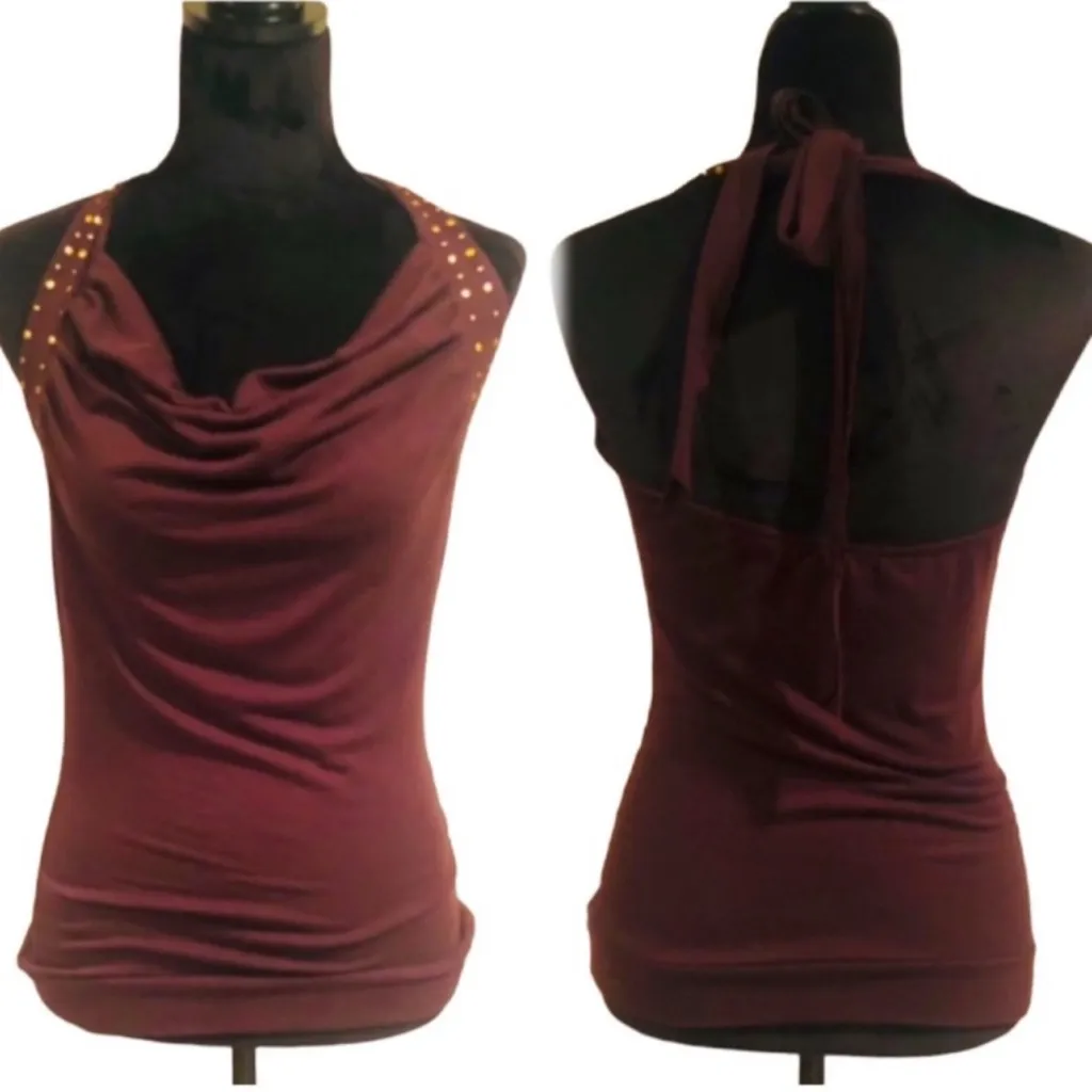 First look brown halter top with gold studs, backless sleeveless runs small Size M - Image 7