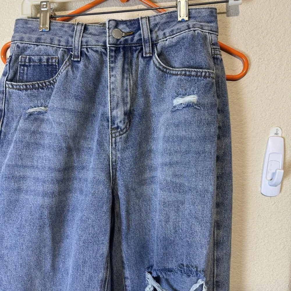 SHEIN Women's Denim Distressed Jeans Size 25/XS High Rise Torn Knees Ripped - Image 2