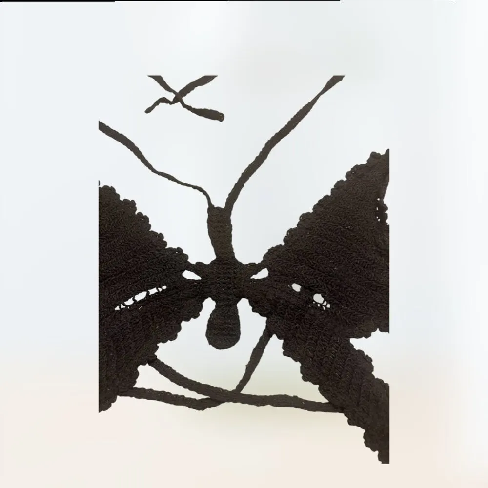 Women's Sexy Butterfly Crochet Crop Tank Top Halter V Neck Camisole Vest OS Black - Image 3