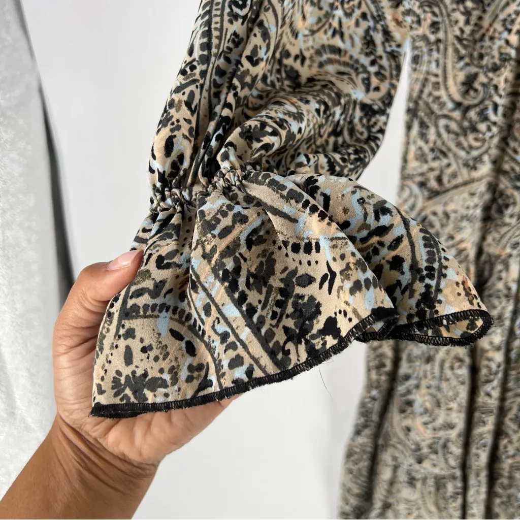 OPT Boho Paisley Print‎ Long Sleeve Tiered Midi Dress Peasant Prairie Ruffle M Green Size M - Image 6